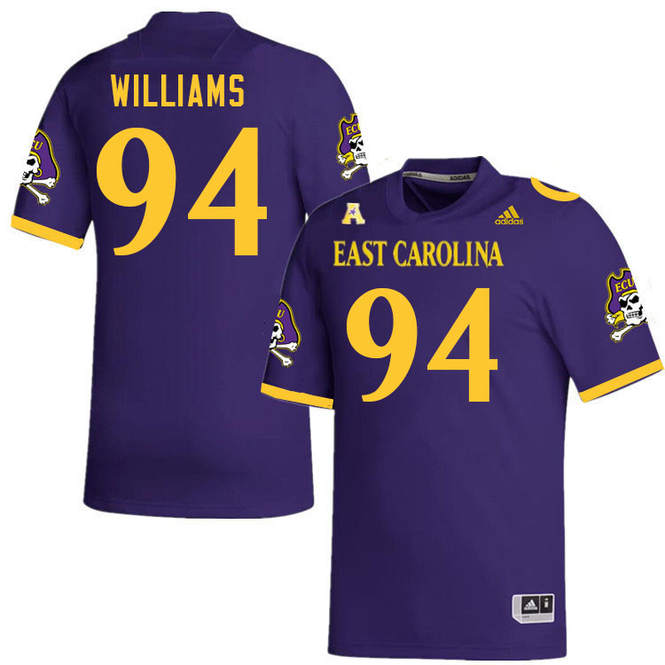 Men #94 Javon Williams ECU Pirates College Football Jerseys Stitched-Purple